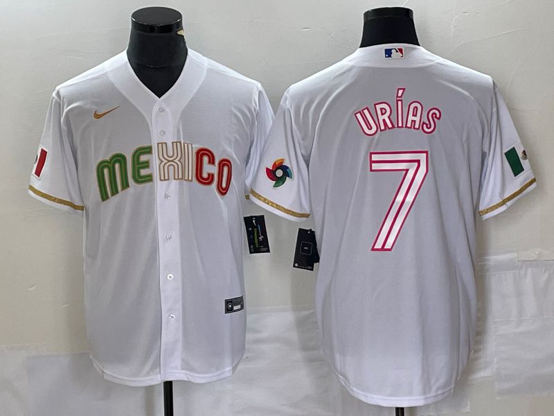 Men 2023 World Cub Mexico 7 Urias White Nike MLB Jersey style 30